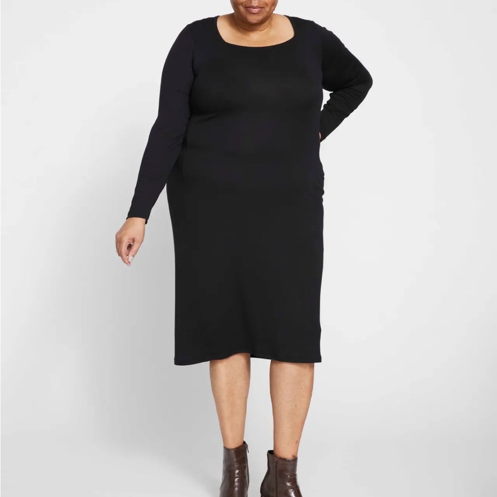 Universal Standard Foundation Long Sleeve Square Neck Dress in BLACK